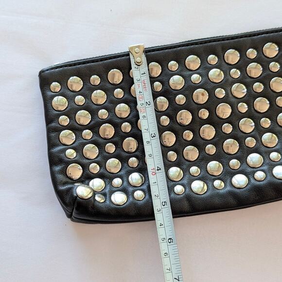Sonia Rykiel Black Leather Silver Studs Zip Mini Bag Clutch - Picture 5 of 10